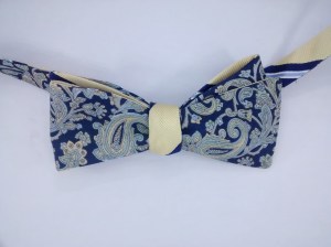 Slim cut. Blue Paisley vs. yellow with blue stripe.